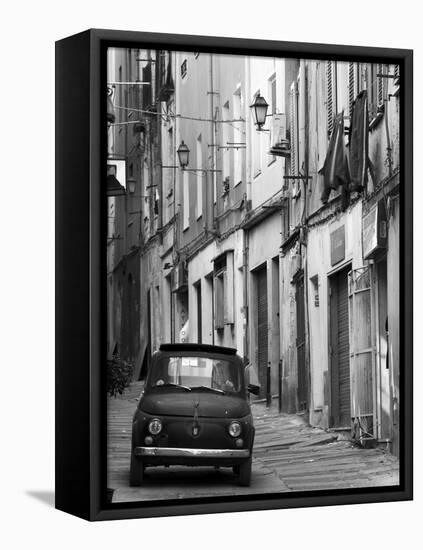 Fiat Driving in Narrow Street, Sassari, Sardinia, Italy-Doug Pearson-Framed Premier Image Canvas