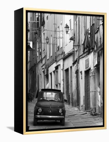 Fiat Driving in Narrow Street, Sassari, Sardinia, Italy-Doug Pearson-Framed Premier Image Canvas