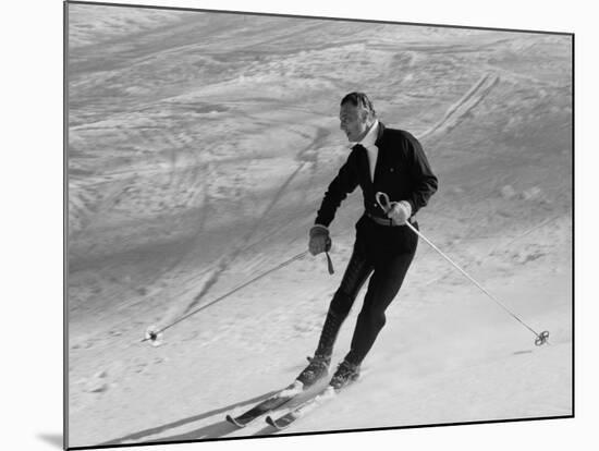 Fiat President Giovanni Agnelli Skiing Slopes Near His Sestriere Ski Resort-null-Mounted Premium Photographic Print