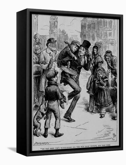 Fictional Characters Bob Cratchit and His Son Tiny Tim from Dicken's "A Christmas Carol"-null-Framed Premier Image Canvas