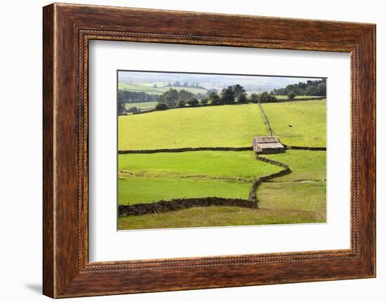 Field Barn and Dry Stone Walls in Crummack Dale, Yorkshire, England, United Kingdom, Europe-Mark Sunderland-Framed Photographic Print