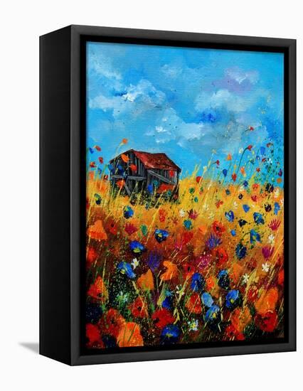 Field Flowers And Old Barn - Poppies-Pol Ledent-Framed Stretched Canvas