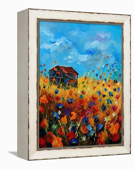 Field Flowers And Old Barn - Poppies-Pol Ledent-Framed Stretched Canvas