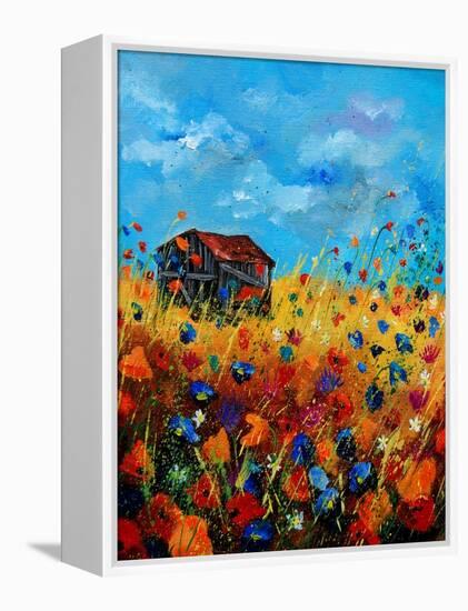 Field Flowers And Old Barn - Poppies-Pol Ledent-Framed Stretched Canvas