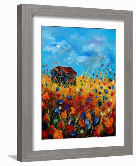 Field Flowers And Old Barn - Poppies-Pol Ledent-Framed Art Print