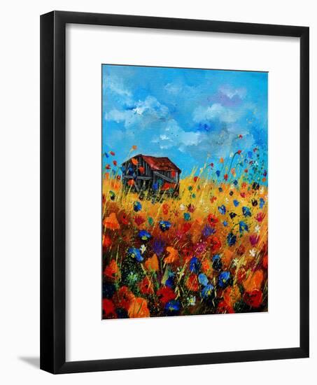 Field Flowers And Old Barn - Poppies-Pol Ledent-Framed Art Print