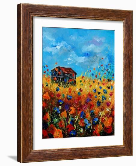 Field Flowers And Old Barn - Poppies-Pol Ledent-Framed Art Print