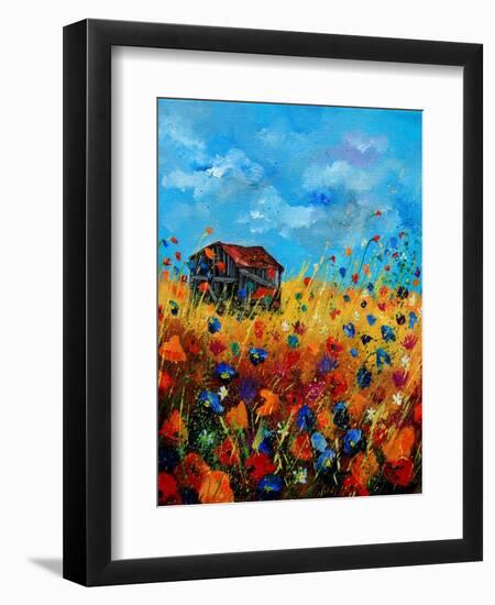 field flowers and old barn-Pol Ledent-Framed Art Print