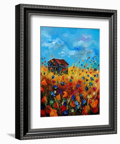 field flowers and old barn-Pol Ledent-Framed Art Print