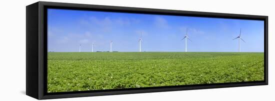 Field of Potatoes in Bloom with Wind Turbines, Thil-Manneville, Saint-Valery-En-Caux-null-Framed Premier Image Canvas