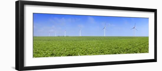 Field of Potatoes in Bloom with Wind Turbines, Thil-Manneville, Saint-Valery-En-Caux-null-Framed Photographic Print