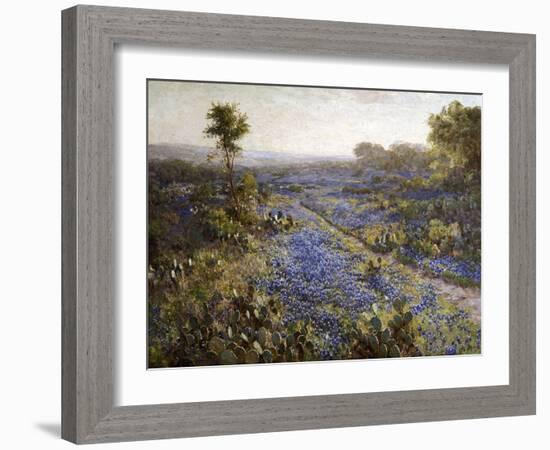 Field of Texas Bluebonnets and Prickly Pear Cacti-Julian Robert Onderdonk-Framed Giclee Print