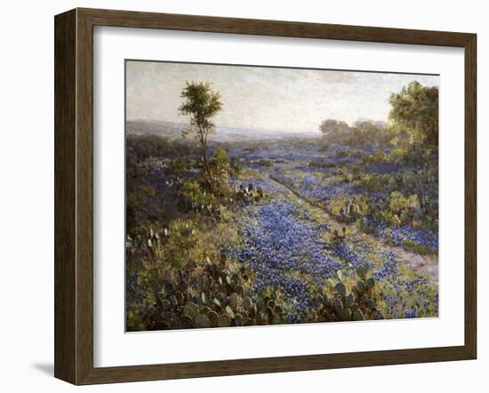 Field of Texas Bluebonnets and Prickly Pear Cacti-Julian Robert Onderdonk-Framed Giclee Print