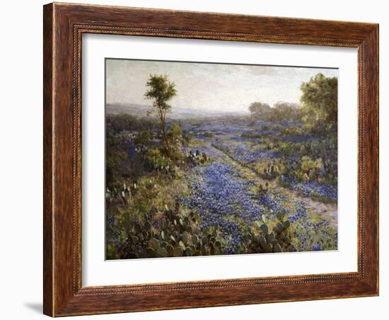 Field of Texas Bluebonnets and Prickly Pear Cacti-Julian Robert Onderdonk-Framed Giclee Print