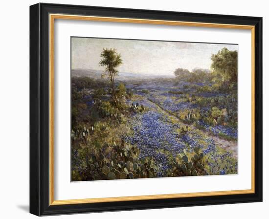 Field of Texas Bluebonnets and Prickly Pear Cacti-Julian Robert Onderdonk-Framed Giclee Print