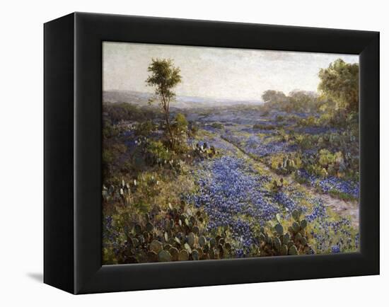 Field of Texas Bluebonnets and Prickly Pear Cacti-Julian Robert Onderdonk-Framed Premier Image Canvas