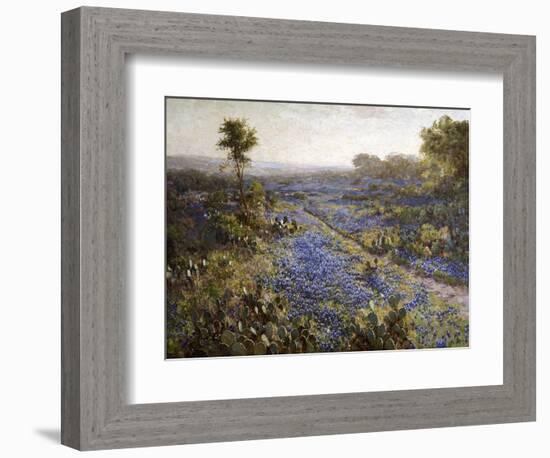 Field of Texas Bluebonnets and Prickly Pear Cacti-Julian Robert Onderdonk-Framed Giclee Print