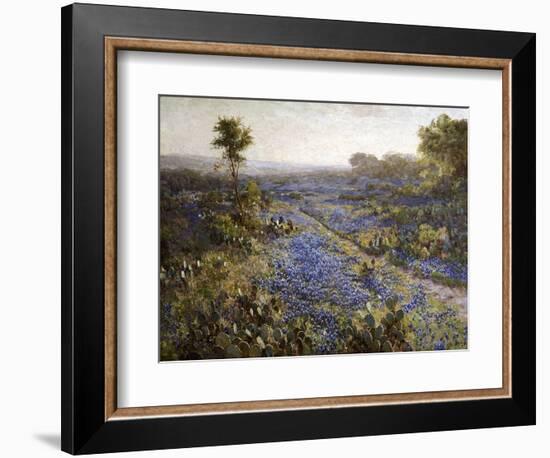 Field of Texas Bluebonnets and Prickly Pear Cacti-Julian Robert Onderdonk-Framed Giclee Print