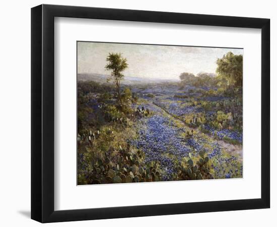 Field of Texas Bluebonnets and Prickly Pear Cacti-Julian Robert Onderdonk-Framed Giclee Print