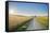 Field road with wheat field and sun in summer, Franconia, Bavaria, Germany-Raimund Linke-Framed Stretched Canvas