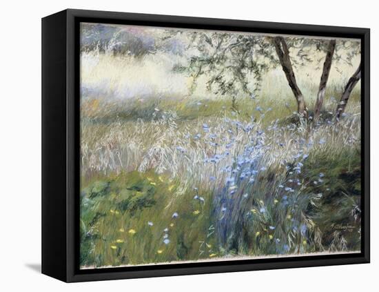 Field with Blue Flowers-Helen J. Vaughn-Framed Premier Image Canvas