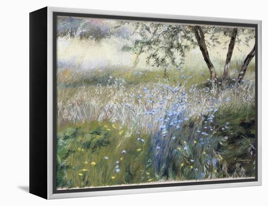 Field with Blue Flowers-Helen J. Vaughn-Framed Premier Image Canvas