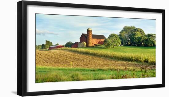 Field with silo and barn in the background, Ohio, USA-Panoramic Images-Framed Photographic Print