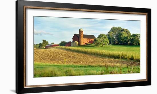 Field with silo and barn in the background, Ohio, USA-Panoramic Images-Framed Photographic Print