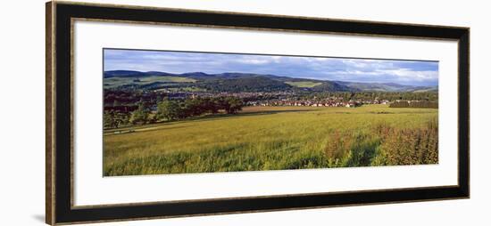 Fields with a Town in the Background, Peebles, Scottish Borders, Scotland-null-Framed Photographic Print