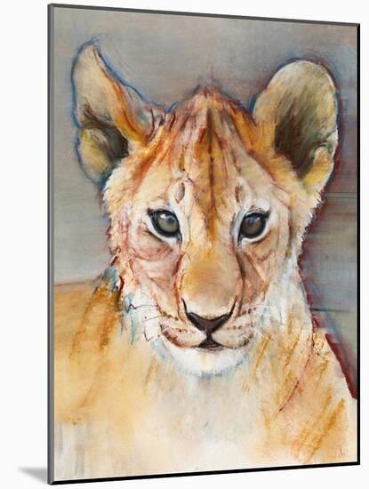 Fierce cub, Masai Mara, 2019, (conté and pastel on paper)-Mark Adlington-Mounted Giclee Print