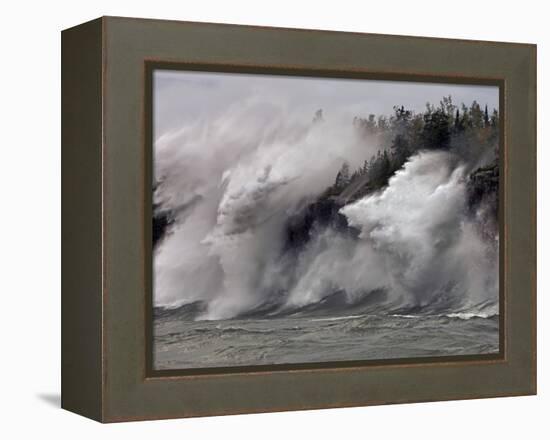 Fierce Lake Superior waves pound Minnesota's north shore-Layne Kennedy-Framed Premier Image Canvas