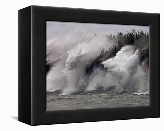 Fierce Lake Superior waves pound Minnesota's north shore-Layne Kennedy-Framed Premier Image Canvas