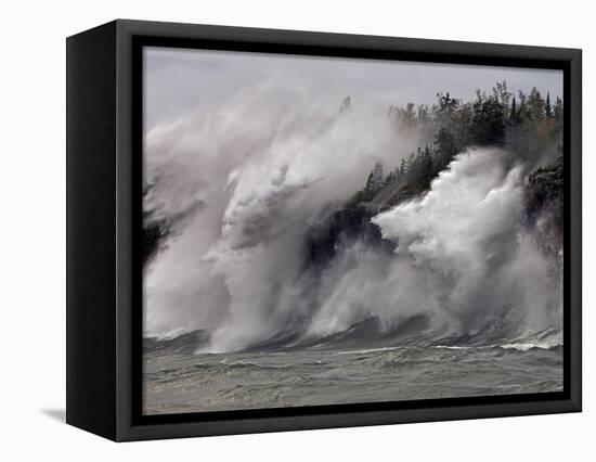 Fierce Lake Superior waves pound Minnesota's north shore-Layne Kennedy-Framed Premier Image Canvas