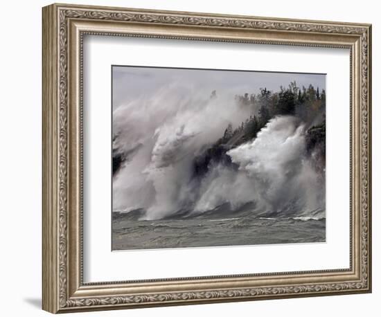 Fierce Lake Superior waves pound Minnesota's north shore-Layne Kennedy-Framed Photographic Print