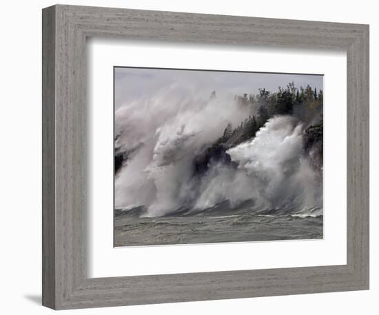 Fierce Lake Superior waves pound Minnesota's north shore-Layne Kennedy-Framed Photographic Print