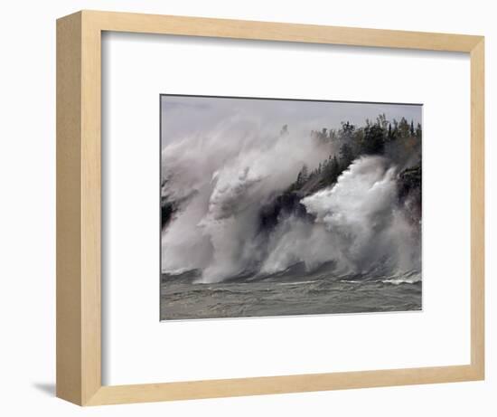 Fierce Lake Superior waves pound Minnesota's north shore-Layne Kennedy-Framed Photographic Print