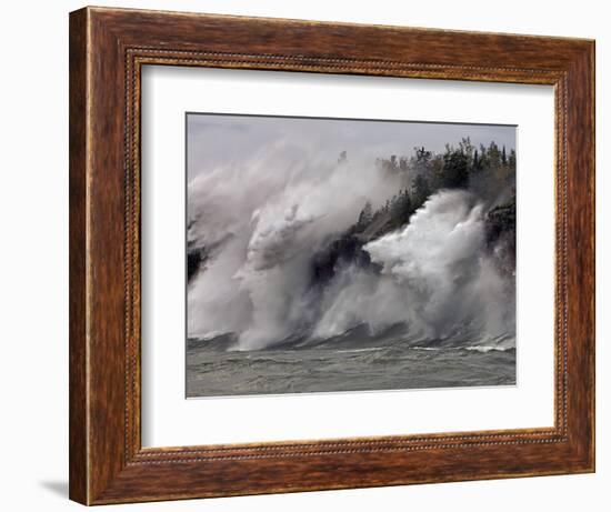 Fierce Lake Superior waves pound Minnesota's north shore-Layne Kennedy-Framed Photographic Print