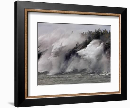 Fierce Lake Superior waves pound Minnesota's north shore-Layne Kennedy-Framed Photographic Print