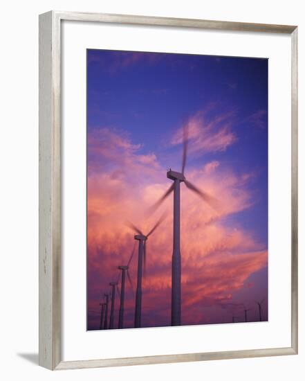 Fiery Cloud at Sunset with Power Generating Windmills, Walla Walla County, WA USA-Brent Bergherm-Framed Photographic Print