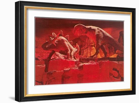 Fiery Dinosaur Diorama-null-Framed Art Print