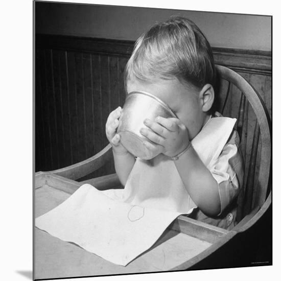 Fifteen Mo. Old Baby Demonstrates How He Can Now Drink from a Cup Even Though It is a Bit Sloppy-Nina Leen-Mounted Premium Photographic Print