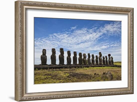 Fifteen Moai Statues Stand With Their Backs To The Sun At Tongariki, Easter Island, Chile-Karine Aigner-Framed Photographic Print