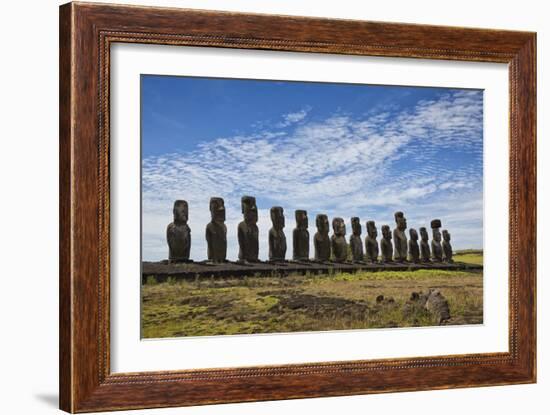 Fifteen Moai Statues Stand With Their Backs To The Sun At Tongariki, Easter Island, Chile-Karine Aigner-Framed Photographic Print