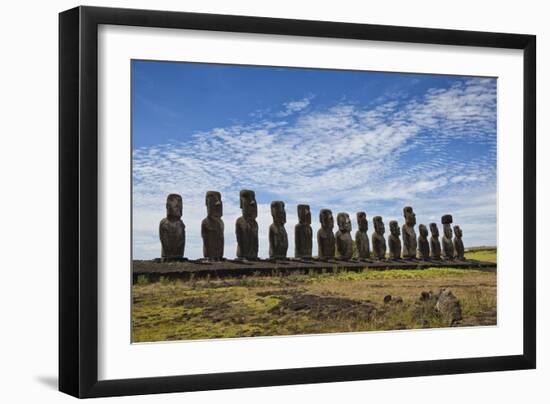 Fifteen Moai Statues Stand With Their Backs To The Sun At Tongariki, Easter Island, Chile-Karine Aigner-Framed Photographic Print