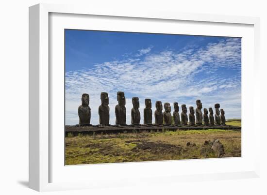 Fifteen Moai Statues Stand With Their Backs To The Sun At Tongariki, Easter Island, Chile-Karine Aigner-Framed Photographic Print