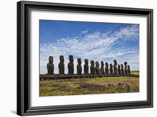 Fifteen Moai Statues Stand With Their Backs To The Sun At Tongariki, Easter Island, Chile-Karine Aigner-Framed Photographic Print