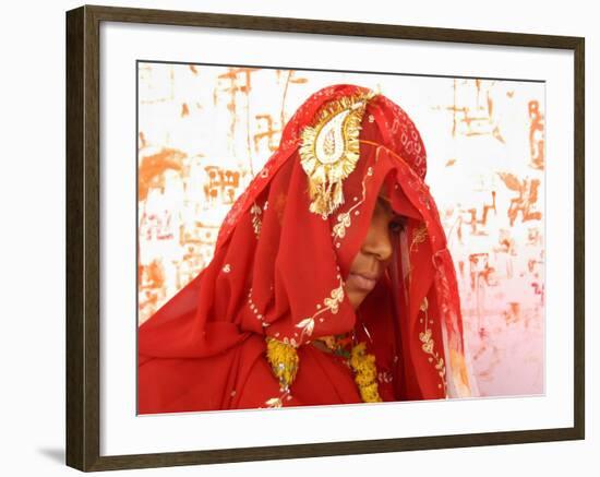 Fifteen-Year-Old Girl Poses for a Photograph after Her Marriage-null-Framed Photographic Print