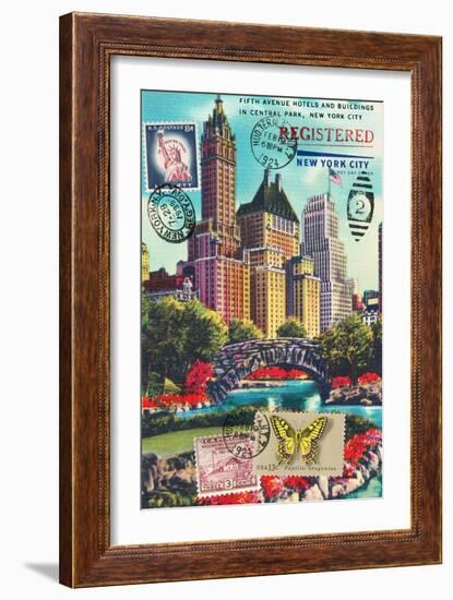 Fifth Avenue in Central Park, New York City Vintage Postcard Collage-Piddix-Framed Art Print