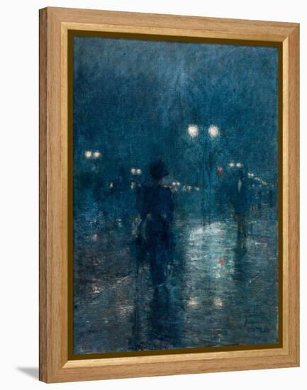 Fifth Avenue Nocturne, 1895, by Childe Hassam, 1859-1935, American impressionist painting,-Childe Hassam-Framed Stretched Canvas