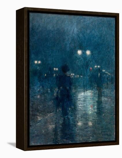 Fifth Avenue Nocturne, 1895, by Childe Hassam, 1859-1935, American impressionist painting,-Childe Hassam-Framed Stretched Canvas